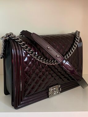 Chanel patent mirrored palladium jumbo le boy bag